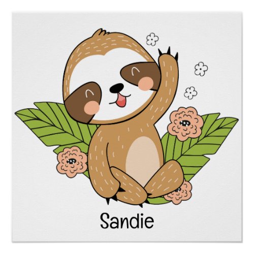 Cute Baby Sloth Custom Name      Poster