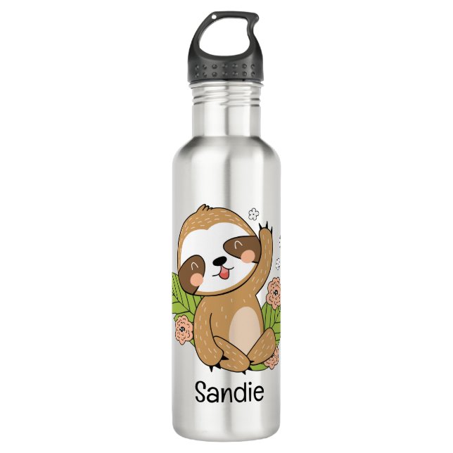 Cute Baby Sloth Custom Name       Stainless Steel Water Bottle (Front)