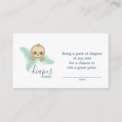 Cute Baby Sloth Diaper Raffle Ticket Baby Shower Enclosure Card