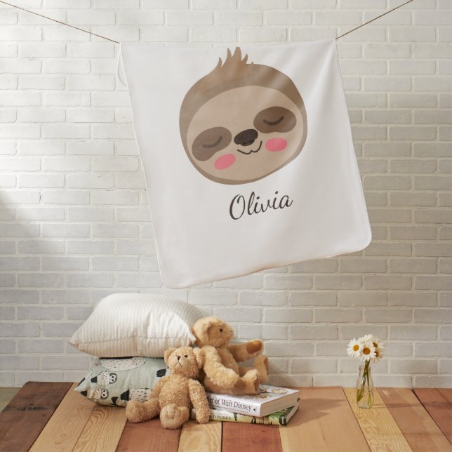 Cute Baby Sloth Face With Custom Name Kids  Baby B Blanket (In Situ)