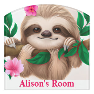Cute Baby Sloth Hanging in a Tree Door Sign