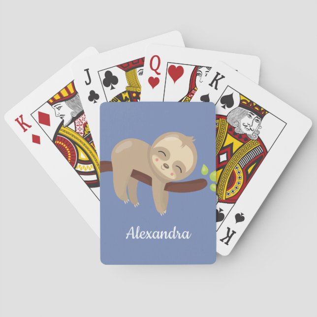 Cute Baby Sloth in Tree Animal Poker Cards (Back)