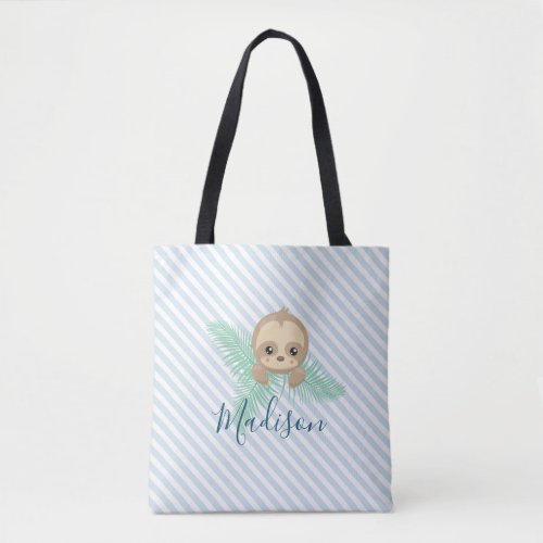 Cute Baby Sloth Monogram Tote Bag