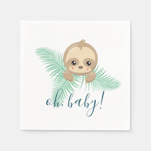 Cute Baby Sloth Oh Baby Baby Shower Paper Napkins