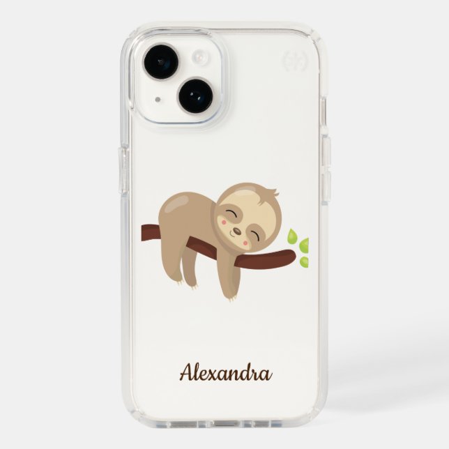 Cute Baby Sloth on Tree Animal Illustration Speck iPhone Case (Front)