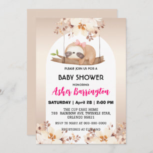 Cute Baby sloth rose gold flower baby shower party Invitation