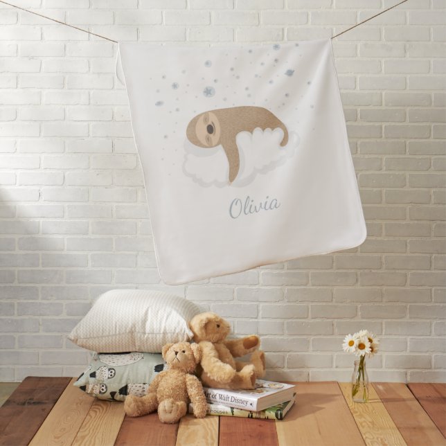 Cute Baby Sloth Sleeping On a Cloud Personalized Baby Blanket (In Situ)