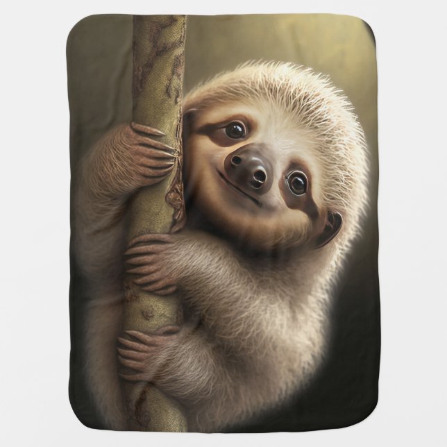 Cute Baby Sloth Smiling Wildlife Nature Animal Baby Blanket (Front)