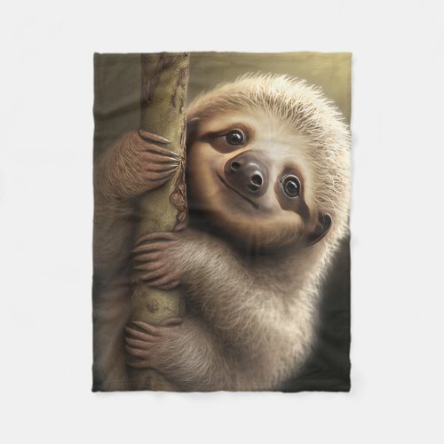 Cute Baby Sloth Smiling Wildlife Nature Animal Fleece Blanket
