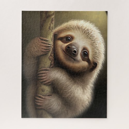 Cute Baby Sloth Smiling Wildlife Nature Animal Jigsaw Puzzle