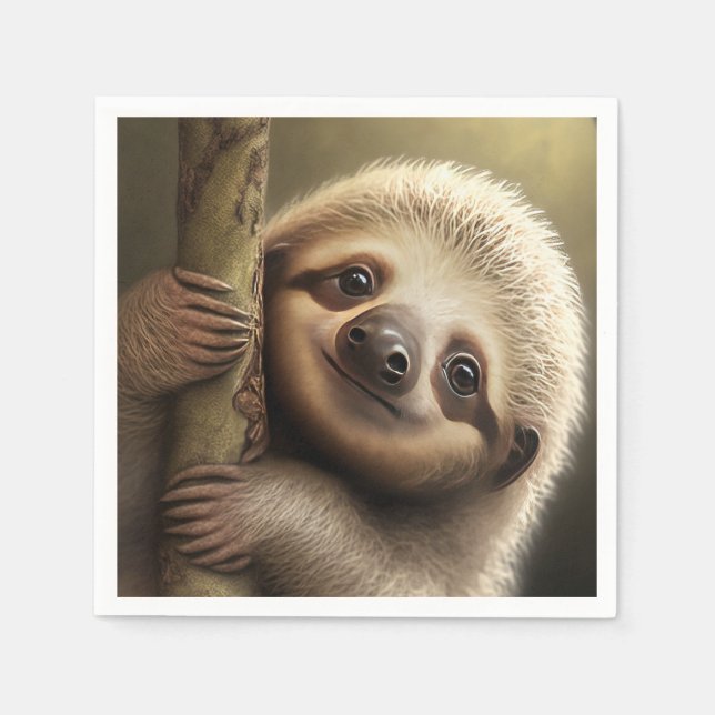 Cute Baby Sloth Smiling Wildlife Nature Animal Napkins (Front)