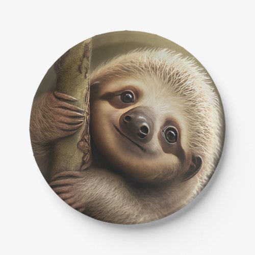Cute Baby Sloth Smiling Wildlife Nature Animal Paper Plates