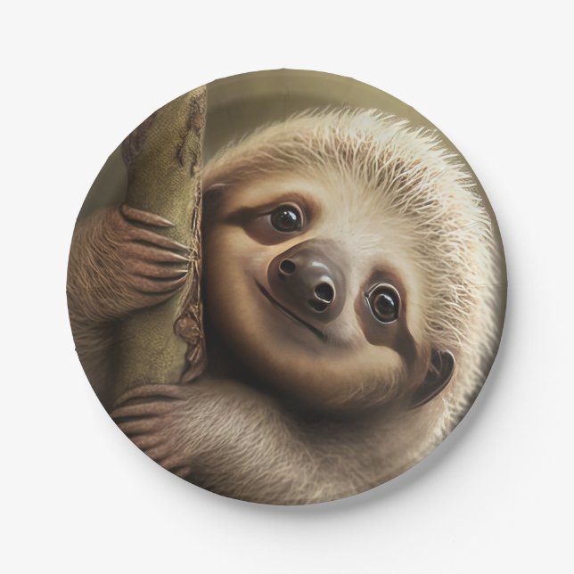 Cute Baby Sloth Smiling Wildlife Nature Animal Paper Plates (Front)