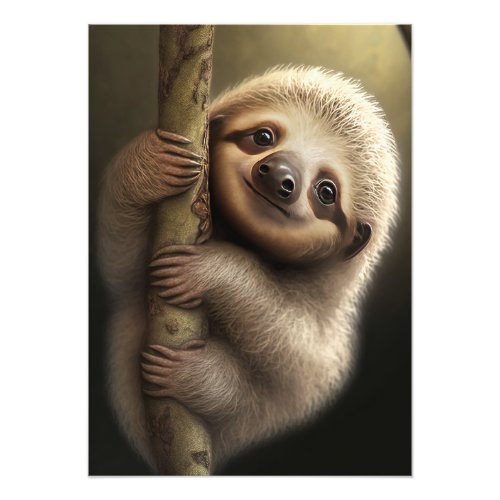 Cute Baby Sloth Smiling Wildlife Nature Animal Photo Print