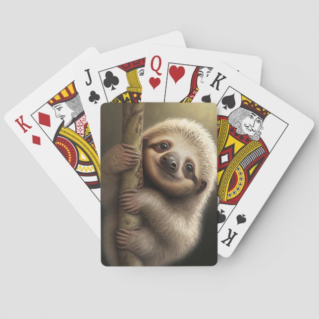 Cute Baby Sloth Smiling Wildlife Nature Animal Poker Cards (Back)
