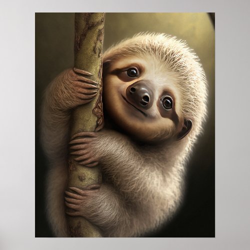 Cute Baby Sloth Smiling Wildlife Nature Animal Poster