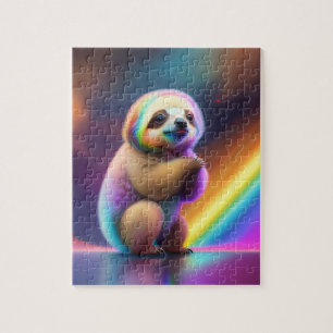 Cute Baby Sloth Watercolor With Rainbow Jigsaw Puzzle