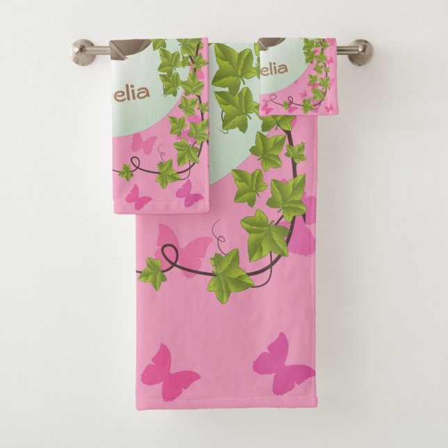 Cute Baby Sloth with Pink Butterflies Bath Towel S (Insitu)