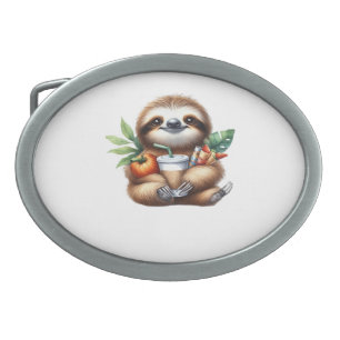 Cute Baby Sloth with Pumpkin Coffee and Pancakes w Belt Buckle