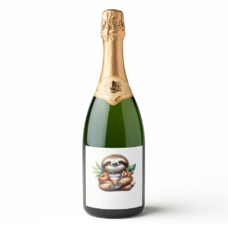 Cute Baby Sloth with Pumpkin Coffee and Pancakes w Sparkling Wine Label