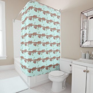 sloth pattern shower curtain Cute Baby Sloths Hanging on Treebranch Pattern Shower Curtain