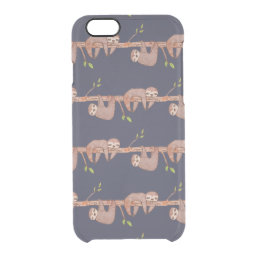 Cute Baby Sloths Hanging on Treebranch Pattern Clear iPhone 6/6S Case