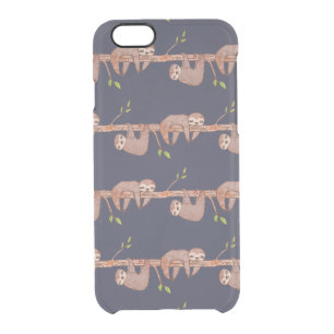 Cute Baby Sloths Hanging on Treebranch Pattern Clear iPhone 6/6S Case