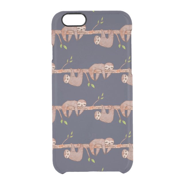 Cute Baby Sloths Hanging on Treebranch Pattern Uncommon iPhone Case (Back)
