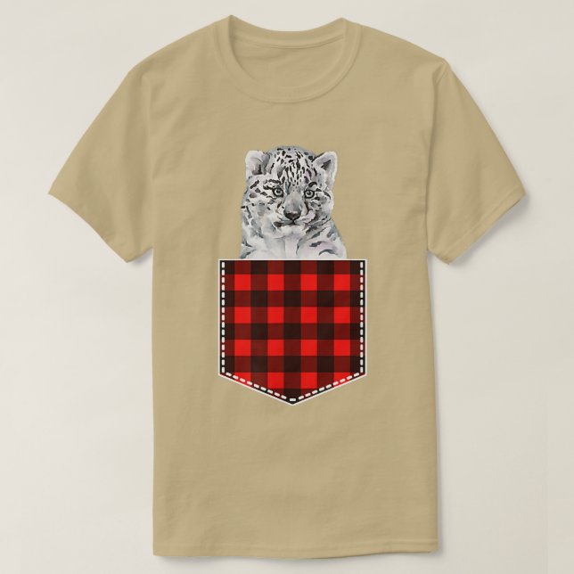 Cute Baby Snow Leopard Animal Peeking Out Of Pocke T-Shirt (Design Front)
