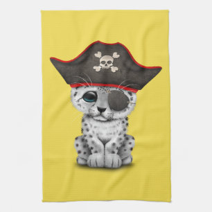 Cute Baby Snow Leopard Cub Pirate Kitchen Towel