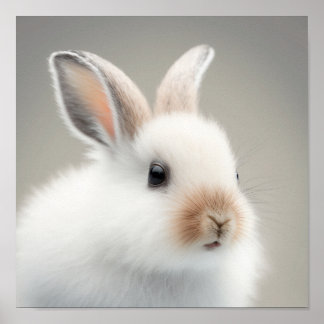 Cute Baby Snowshow Hare Portrait (Bunny) |  1:1 Poster