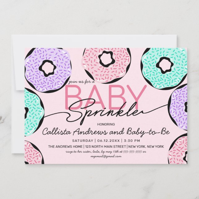 Cute Baby Sprinkle Pink Green Purple Donuts Shower Invitation (Front)