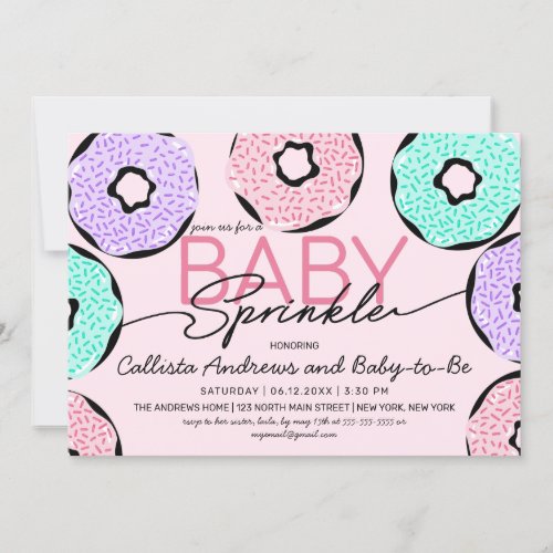 Cute Baby Sprinkle Pink Green Purple Donuts Shower Invitation