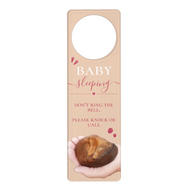 Cute baby squirrel Baby sleeping door hanger sign (Front)