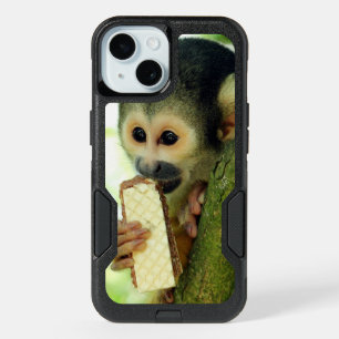 Cute Baby Squirrel Monkey Eating a Wafer Biscuit iPhone 15 Case