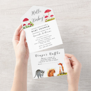 Cute Baby Squirrel Toadstool Fox Animal Watercolor All In One Invitation