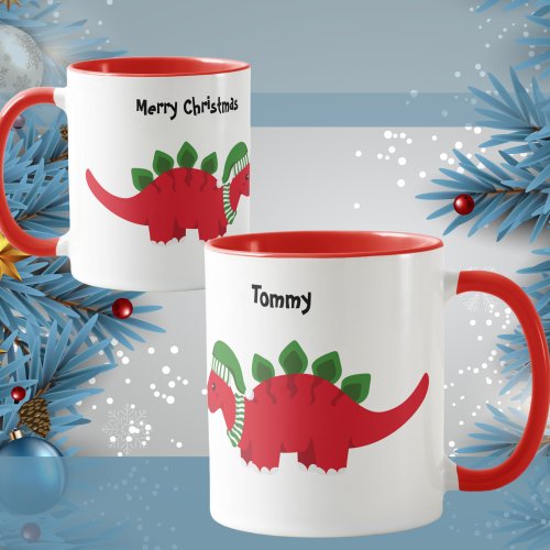 Cute Baby Stegosaurus with Colorful Christmas Hat Mug