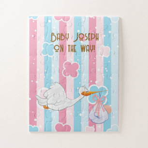 Cute Baby Stork Stripe Colors Stripe Puzzles