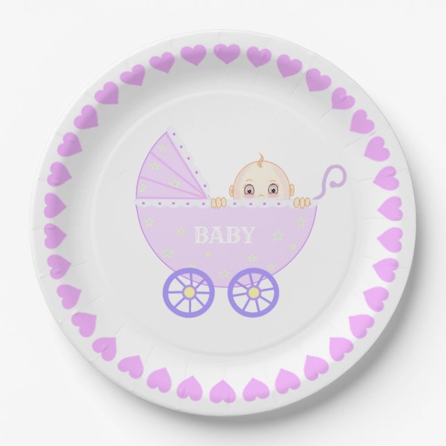 Cute Baby Stroller Paper Plates (Front)