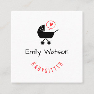 Cute Baby Stroller Red Heart Babysitter  Square Business Card