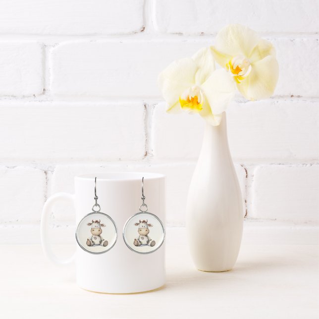Cute Baby Stuffed Animal Cow Round Earrings (Creator Uploaded)