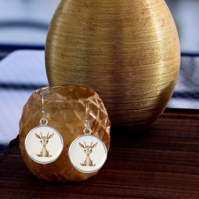Cute Baby Stuffed Animal Deer Round Earrings (Creator Uploaded)