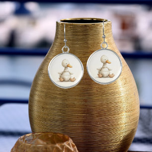 Cute Baby Stuffed Animal Duck Round Earrings