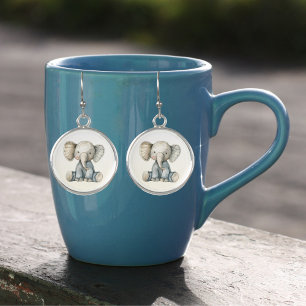 Cute Baby Stuffed Animal Elephant Round Earrings