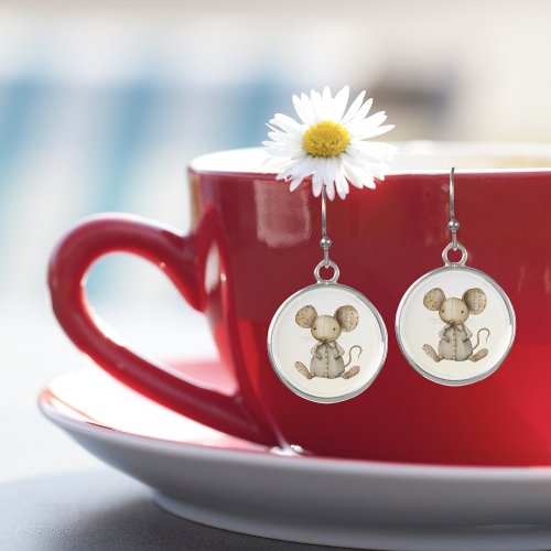 Cute Baby Stuffed Animal Mouse Round Earrings