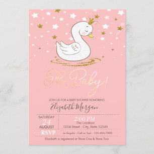 Cute Baby Swan Crown Stars Baby Shower Invitation
