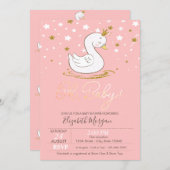 Cute Baby Swan Crown Stars Baby Shower Invitation (Front/Back)