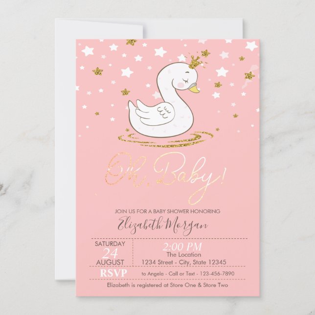 Cute Baby Swan Crown Stars Baby Shower Invitation (Front)