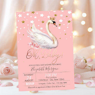 Cute Baby Swan Crown Stars Flowers Baby Shower Invitation