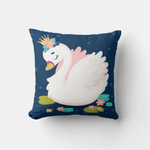 Cute Baby Swan Princess White Pink Green Blue Throw Pillow